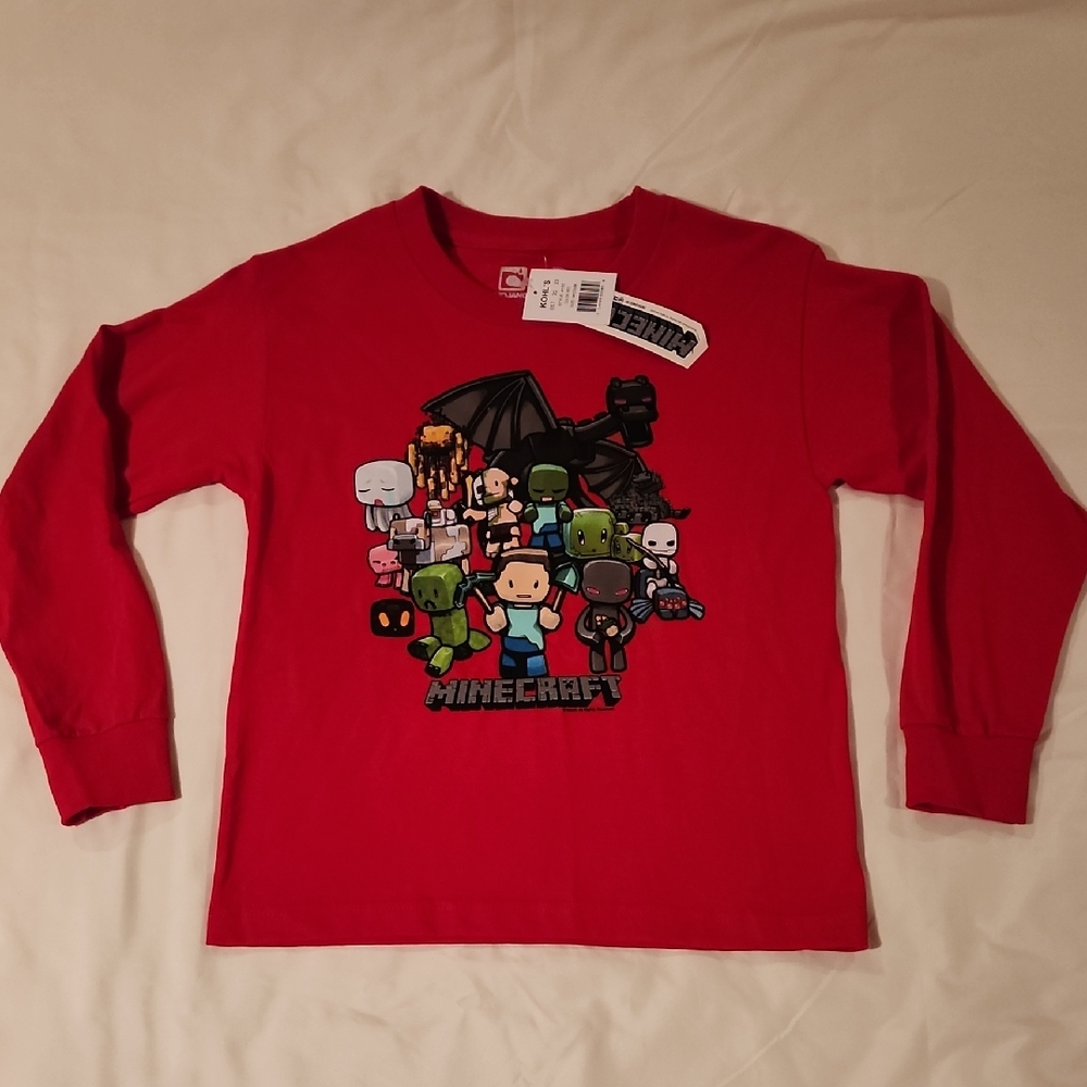 Kids Red Long Sleeve Minecraft Shirt. Mojang. Jinx. Size YM 10/12